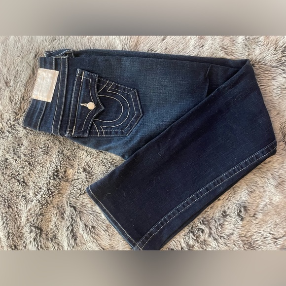 TRUE RELIGION WOMENS WORLD TOUR BECKY BOOTLEG JEANS W/ CRYSTAL BUTTONS SIZE 27 - Picture 10 of 16
